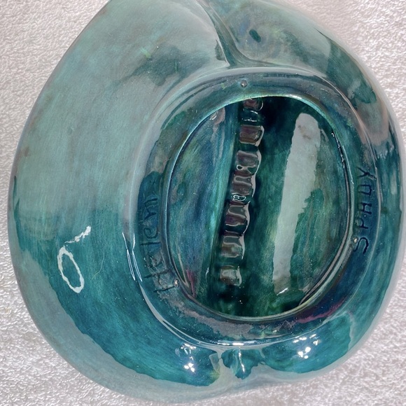 Vintage Handmade Green Black Painted Ceramic Ashtray Trinket Dish Art Decor - Picture 13 of 16